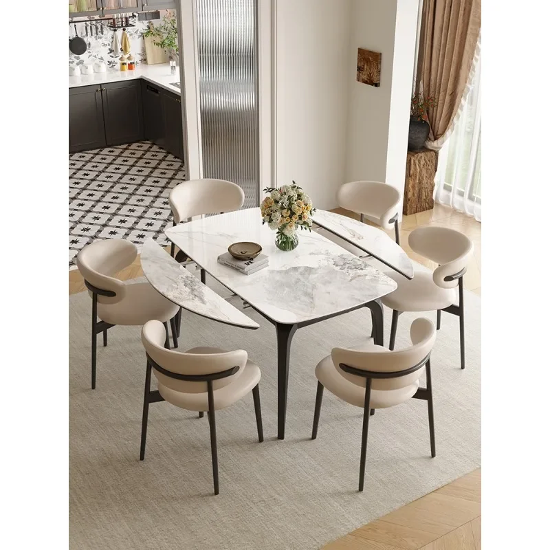 Retractable rock slab dining table, small household modern simple variable round folding dining table