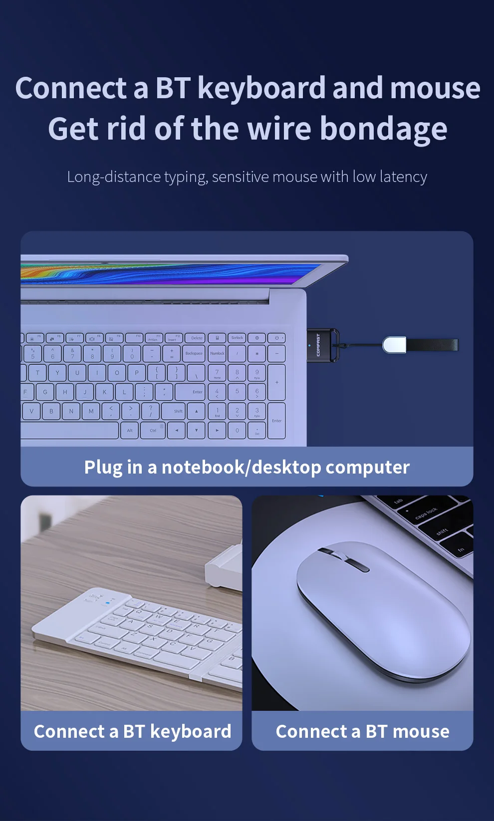 COMFAST USB Bluetooth 5.1 Dongle адаптер ПК ноутбук динамик мышь клавиатура геймпад приемник 2,4 ГГц аудио для 10 м Win8.1/10/11