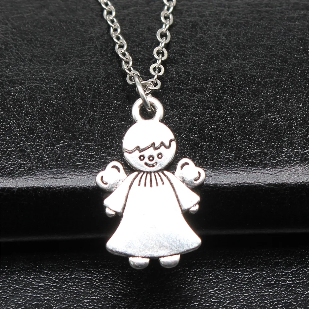 Simple Classic Fashion 22x14mm Antique Silver Color Angel Pendant Girl Women Short Chain Necklaces Choker Necklace