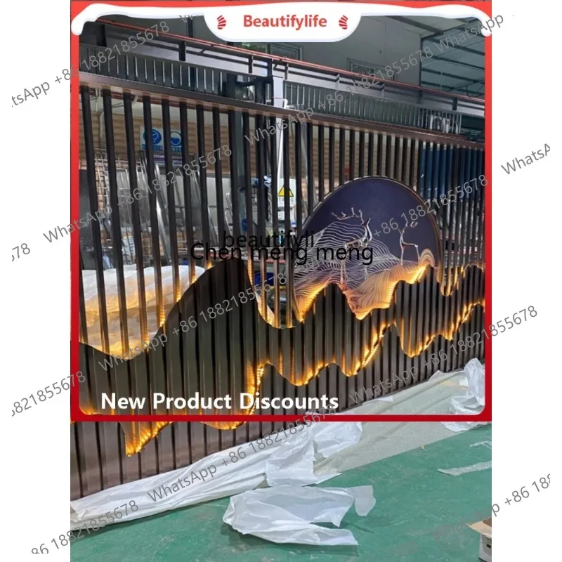 Customized Stainless Steel Folding Screen Landscape Partition Courtyard Background Wall Hallway Rockery Exhibition Hall LHY26
