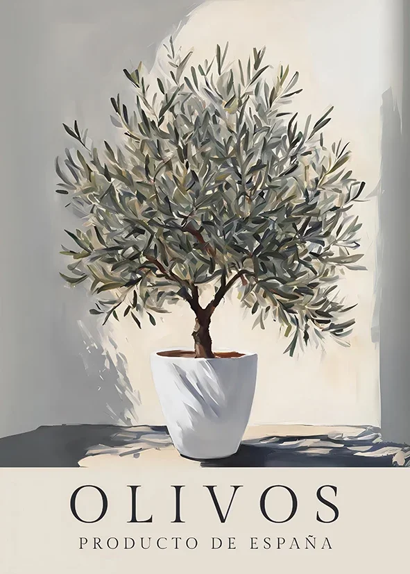 Retro Elegant Olive Tree and Lemon Canvas Poster Vase Wall Art Poster Perfect Gift for Living Room Bedroom Dormitory Home Dec
