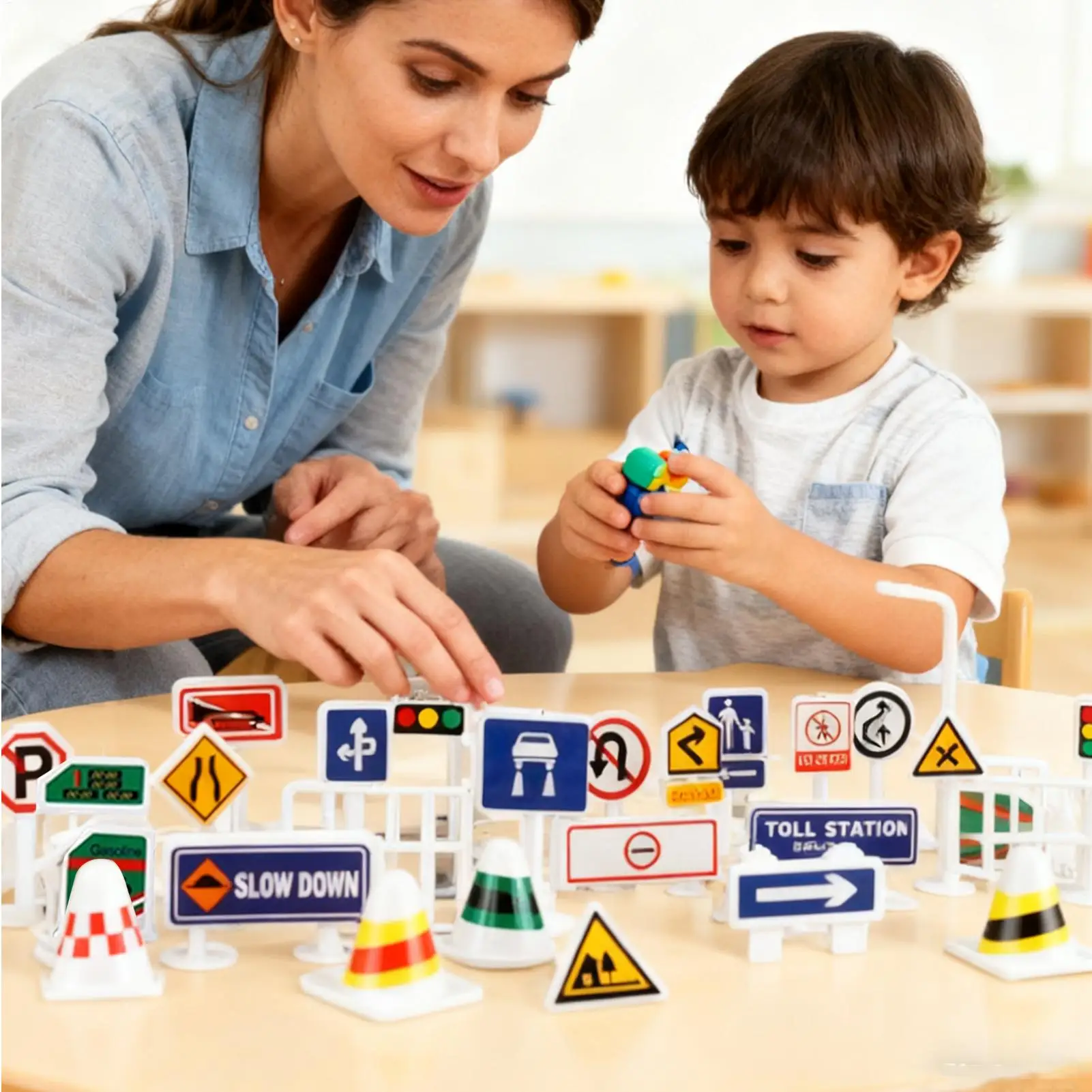Traffic Signs For Kids Portable 28 Pieces Educational Learning Game Street Signs Toy For Holiday Party Home Living Room
