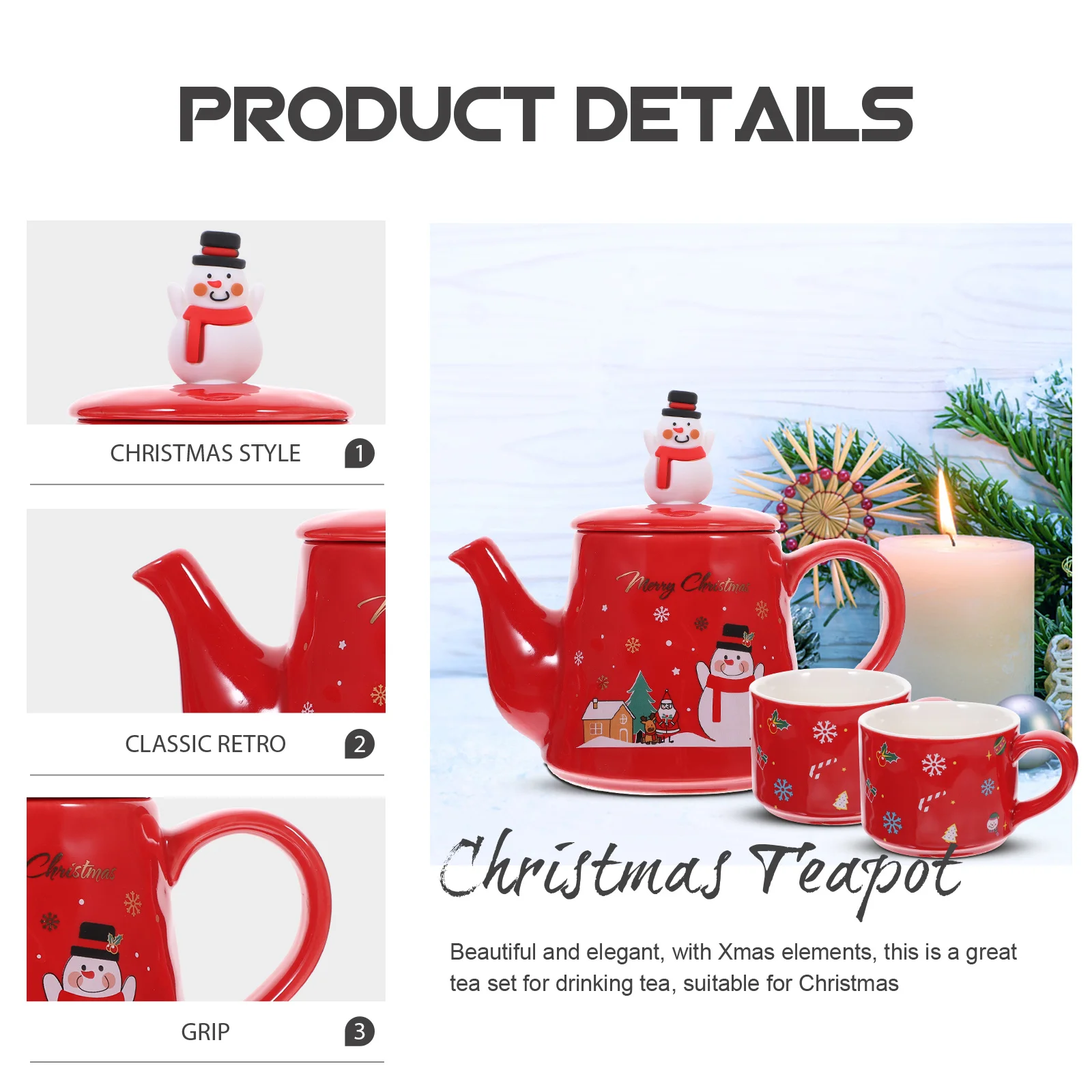 

1Set Christmas Ceramic Teapot Tea Cup Set Premium Material Retro Style Home Tea Serving Set Ceramic Teapot Christmas Teaware