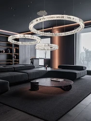 LED Crystal Round Chandelier Ring Chrome Gold Modern Circle Hanging Lamps for Ceiling Home Decor European Lights for Living Room