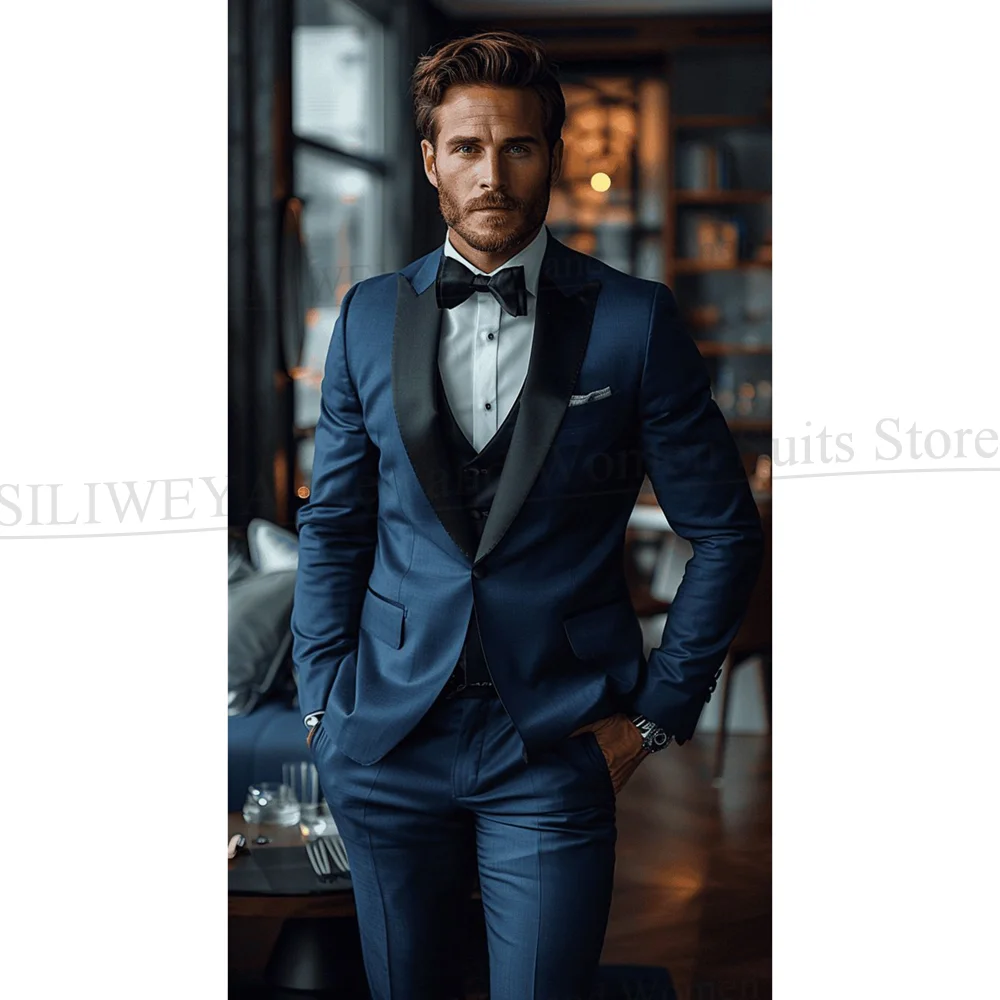 

Men Suits 3 Piece Fashion One Button Peak Lapel Outfits Chic Party Prom Formal Groom Wedding Tuxedos (Jacket+Vest+Pants)