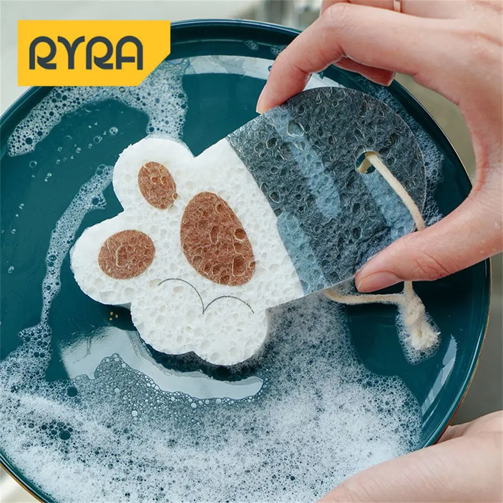 Wipe Compressed Absorbent Oil Wood Pulp Cellulose Sponge Kitchen Accessories Pot Brush Convenient Cartoon 3 Colors