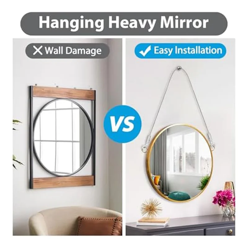 ABGR-4PCS مجموعة أسلاك تعليق الصور القابلة للتعديل، سلك من الفولاذ المقاوم للصدأ 3.3FT لتعليق المرايا، إطار الصورة، الأعمال الفنية، اللافتات