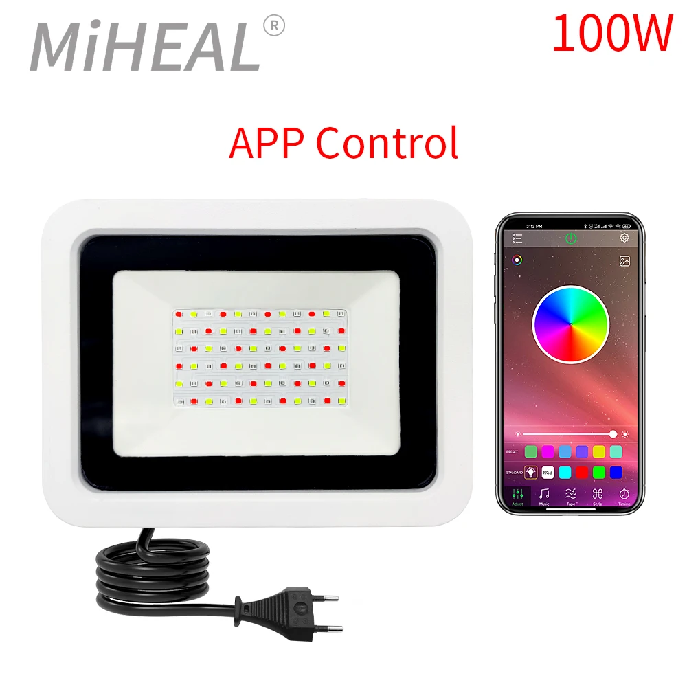 

Led RGB Flood Light 50W 100W IP68 Outdoor Spotlight 220V RGB Reflector Projector Lamp With APP/Remote Control LED