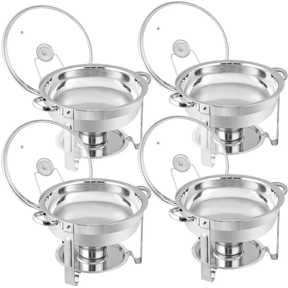 4 PCS Chafing Dish Buffet Set 5 Qt Round Stainless Steel Chafer for Catering