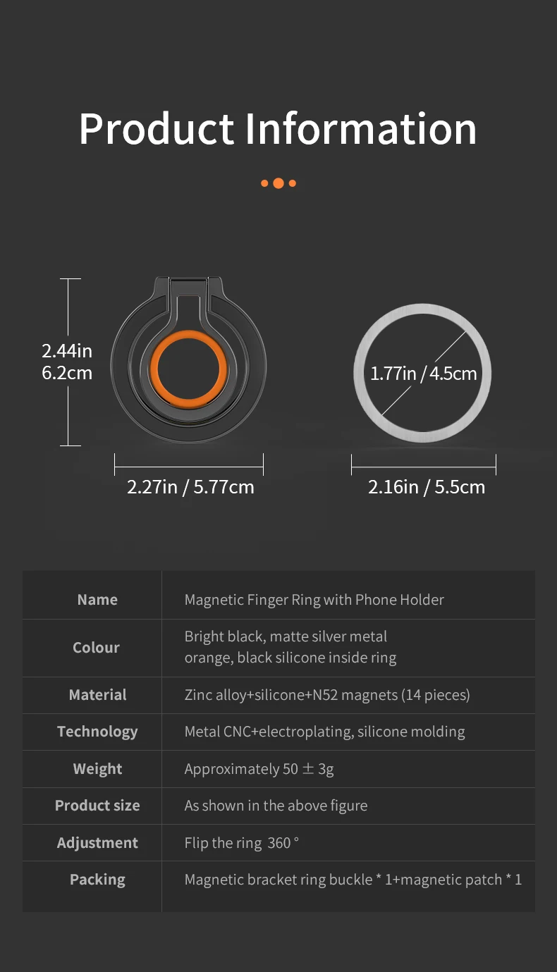 Handy Metall 360° ° Rotations-Fingerring, starker Magnetständer für Magsafe, zusammenklappbarer Magnethalter für iPhone 16, 15, 14, Samsung – Detail 12