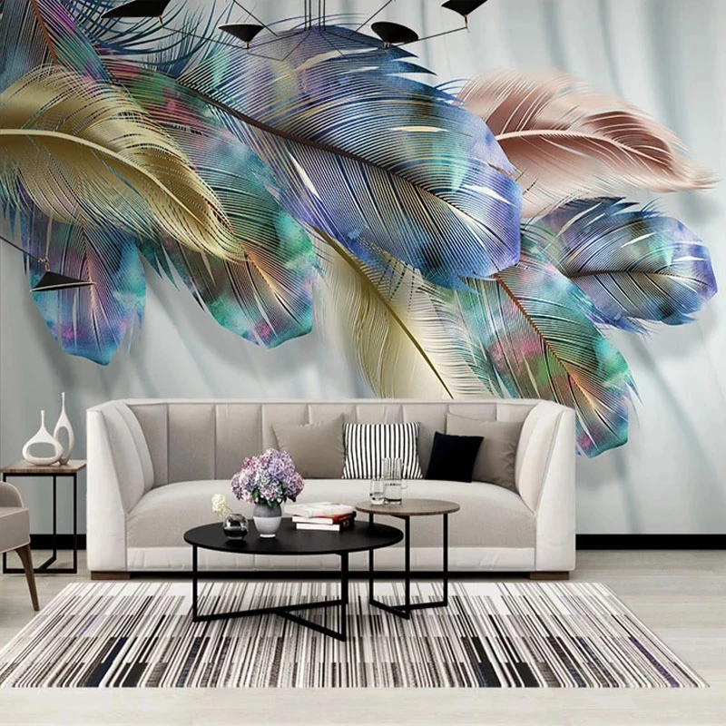 

Customized Nordic Modern Simple Color Feather Wallpaper 3D Golden Mural Living room sofa TV background wall bedroom restaurant