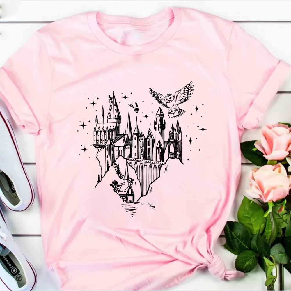 Aesthetic HP Tshirt  Summer Men Women Short Sleeved Shirt Harajuku Castle T Shirt Vintage Wizard Shirts Unisex Magical Top