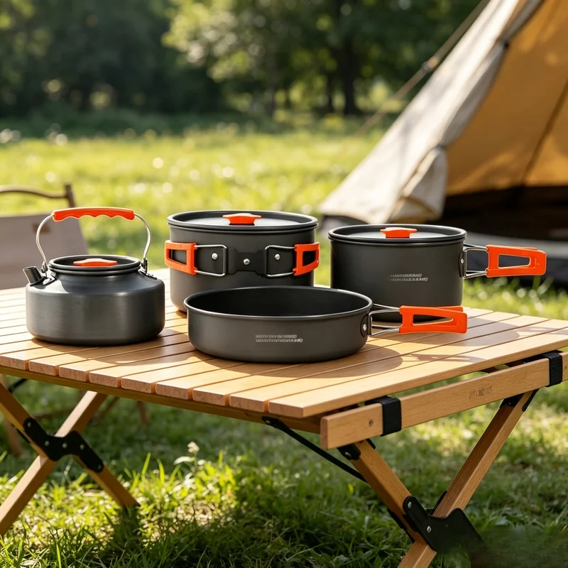 10Pcs Ultralight Aluminum Camping Cookware Set, Pot Kettle Kit with Storage Bag for Hiking Picnic Outdoor Travel Cooking
