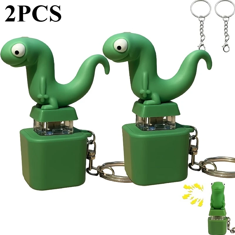 2pcs Lizard Keychain Fidget with Squeeze Sound & Sensory Relief - Cute Green Anxiety Relax Buttons, Portable fidget keyrings