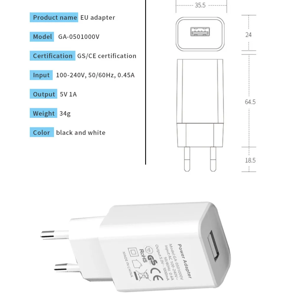 Adaptador de Carregador USB de Parede, Fonte de Alimentação, UE, EUA, REINO UNIDO, AU, Adaptador de Plugue, Bateria para Telefone, Eletrônica, 5V,