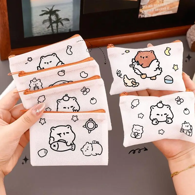 4 pçs bonito capivara diy graffiti moeda bolsa de armazenamento de papelaria bagg crianças artes artesanato criativo cor enchimento desenho brinquedo