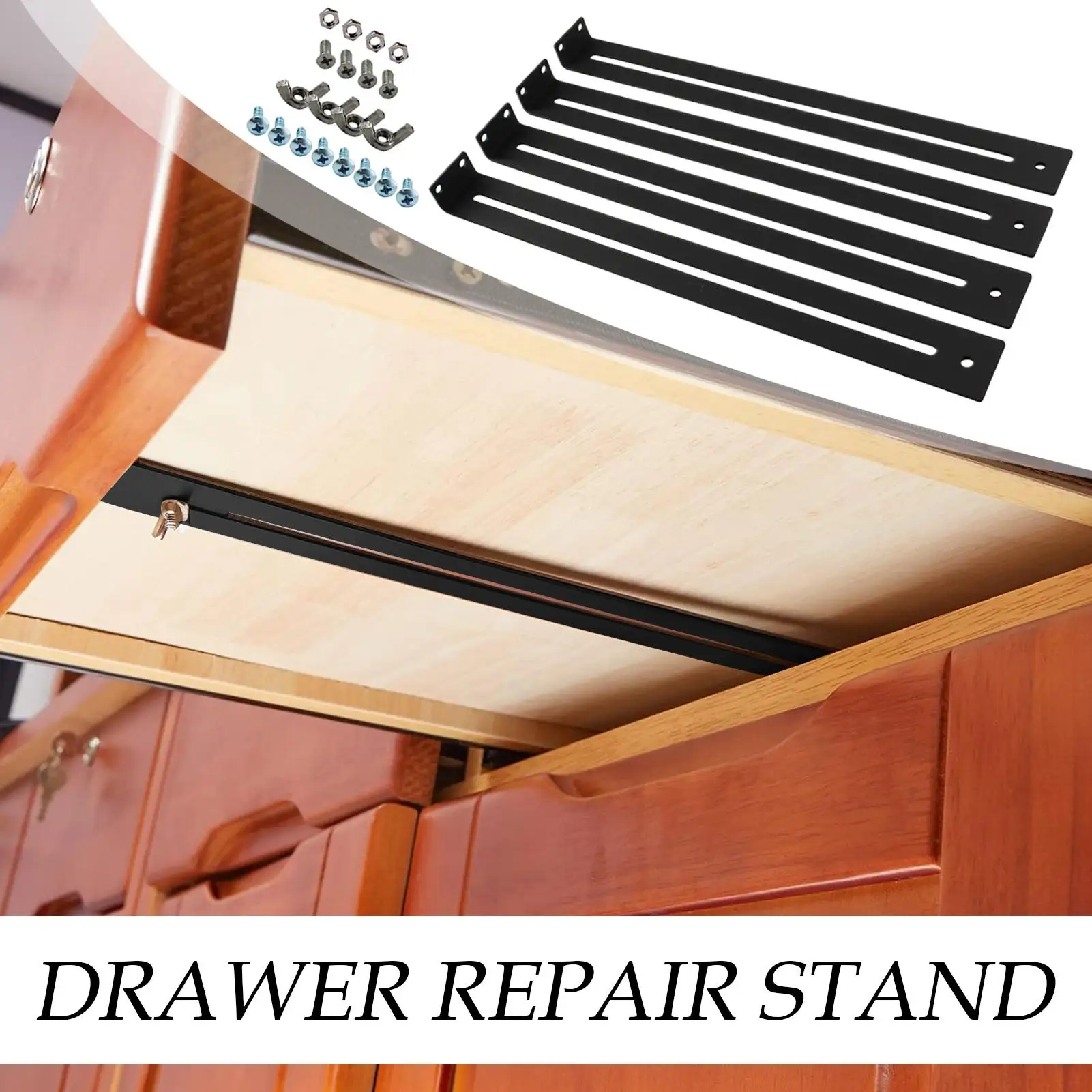 Drawer Support Brackets Fasteners Cabinet Hardware Mounting Brackets 4X Heavy Duty Replacement Parts Tool Set with Screws