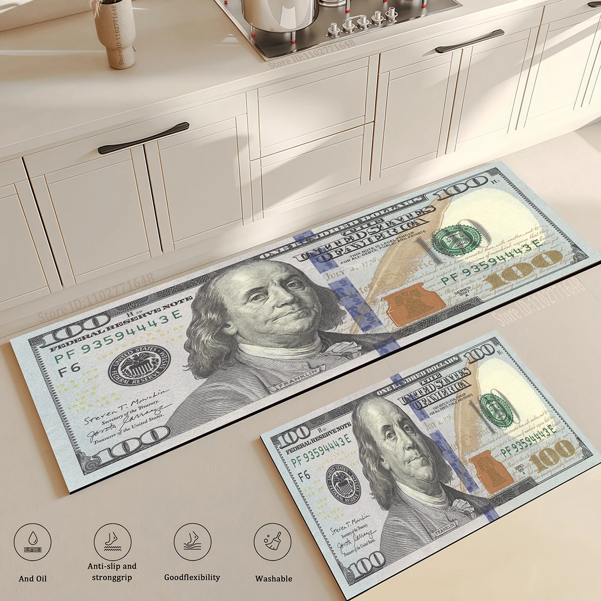 Euro Dollar Kitchen Rug Bedroom Living Room Carpet Hallway Long Strip 3D Carpet Anti-slip Floor Rug Soft Mat Home Room Decoratio