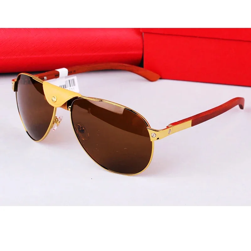 

8200862 Original Quality Oval Wooden Sunglasses Men Luxury Red Natural Wood Arm Outdoor Driving France Style Glasses with Case