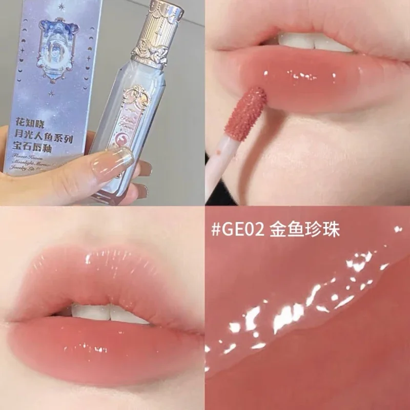 Flower Knows Moonlight Mermaid Lip Gloss Gemstone Collection Lip Glaze Long Lasting Nourishing Water Mirror Lipstick Makeup