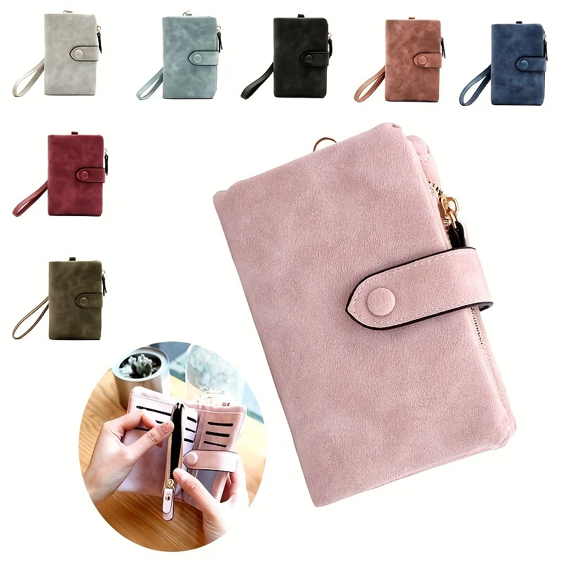

1pc Womens Retro Compact Wallet - Solid Color Clutch with Flap Snap Closure, Convenient Coin Purse, Casual & Portable for Everyd