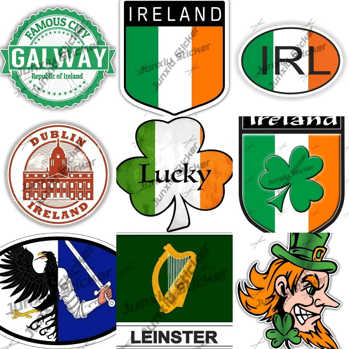 

Ireland Flag Shield Sticker Harp Leinster Galway Lucky Ireland Heart Outdoor Waterproofing Bumper Decal Exterior For Car Phone