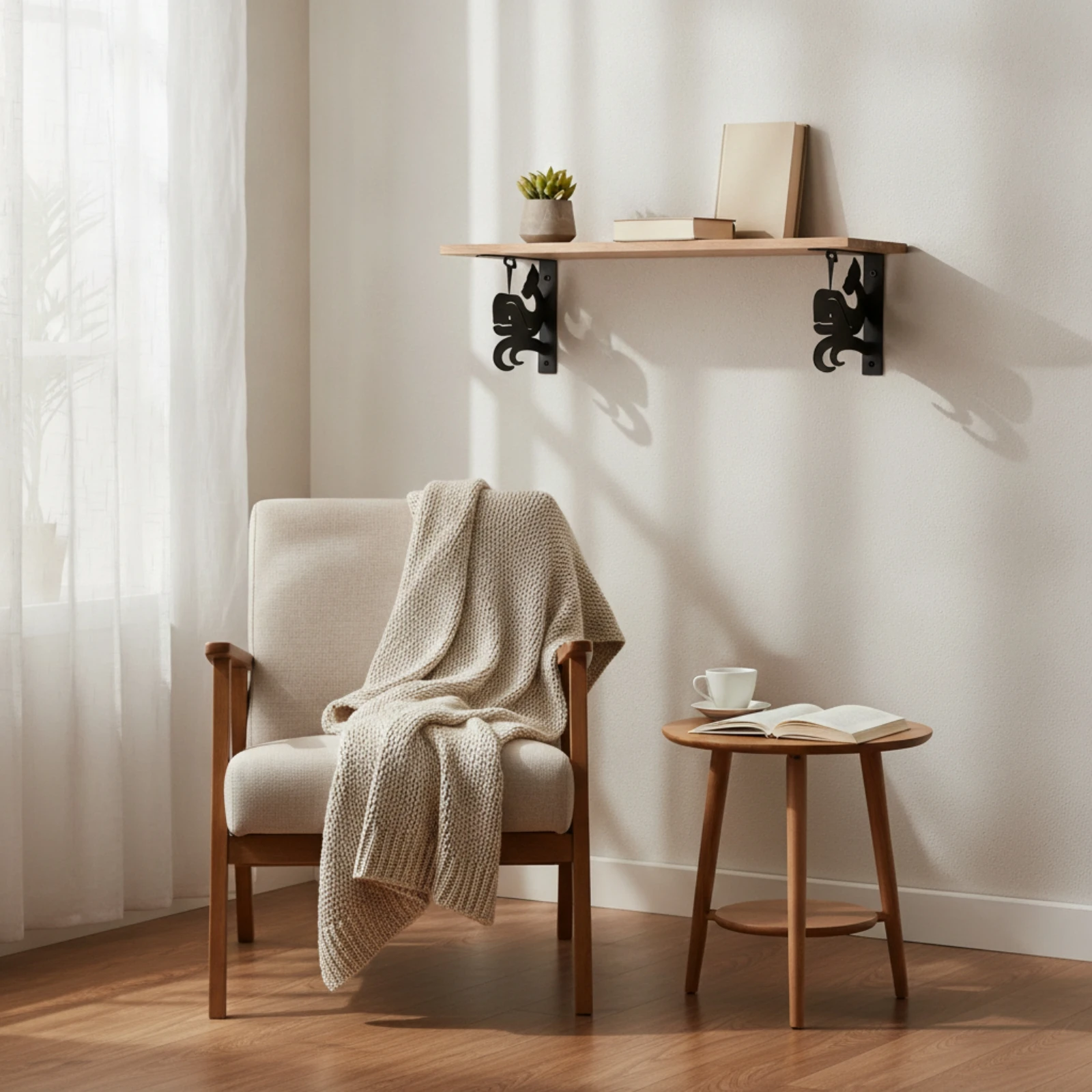 Shelf Bracket Decorative Wall Bracket Angle Support Black Corner Brace Heavy-Duty for DIYers, Living Room, Kitchen