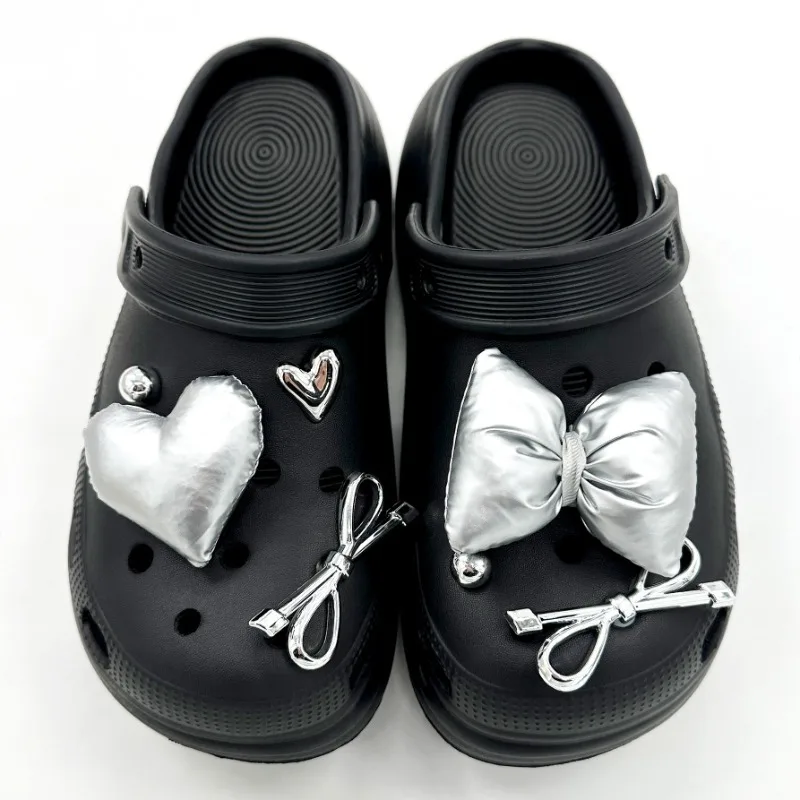 7 шт., модный комплект подвесок для обуви, аксессуары, пряжка для обуви с отверстием, серебряный бант, сделай сам, 3D украшения для обуви, детская вечеринка, подарок для женщин и девочек