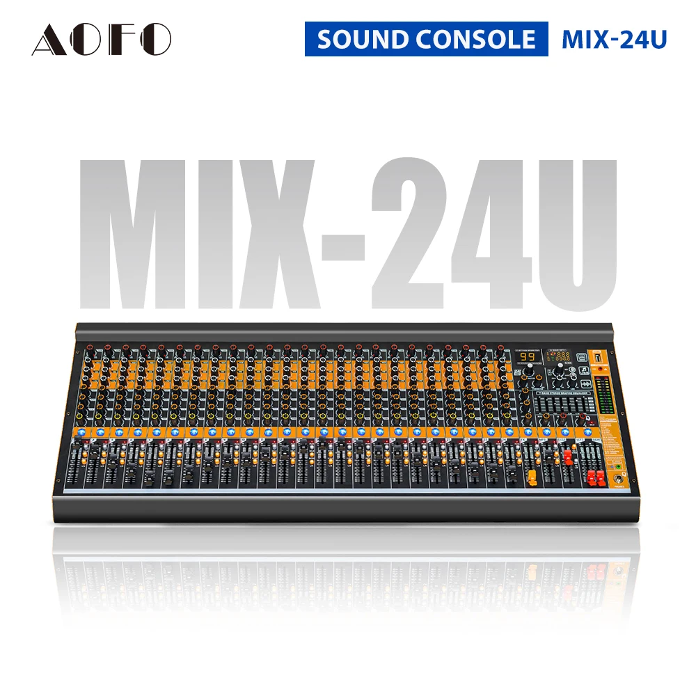 AOFO 24 Channel Professional Audio Mixer with USB Player Digital Effect and EQ Control for PA System Karaoke and Stage Sound