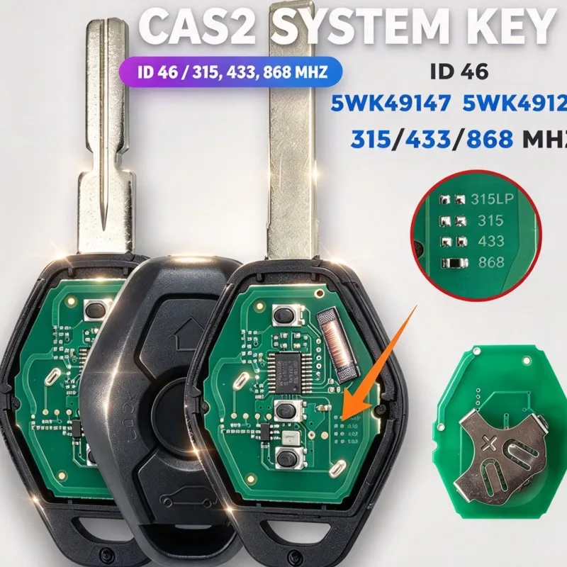 315/433/868MHz CAS2 System Remote Car Key ID46 Chip for BMW 1 3 5 6 Series X5 E46 E60 E61 E70 E87 5WK49125 5WK49147 Control