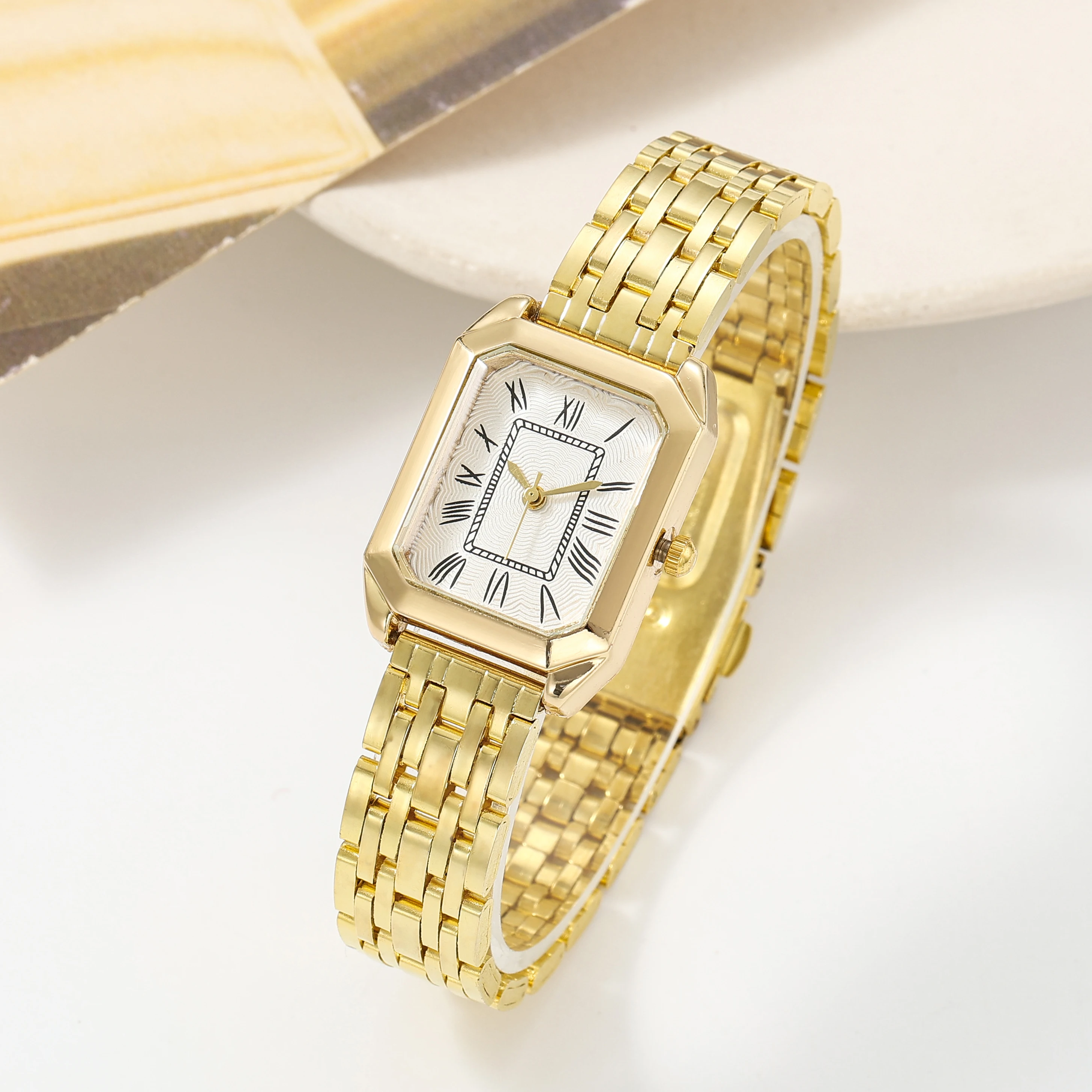 Women's Elegant, Fashionable, Simple Roman Numeral Dial Rectangular Niche Steel Band Quartz Watch Cross-Border