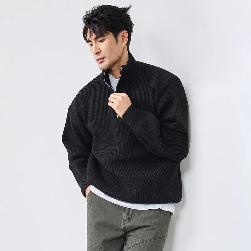 Top maglione maglione con colletto alla coreana con cerniera semi-alta autunno e inverno