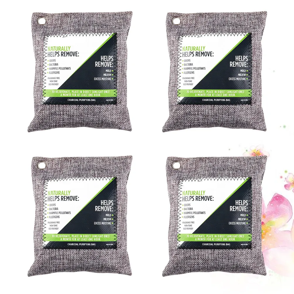

4 PCS Activated Carbon Bag Odor Remover Bamboo Charcoal Shoe Deodorizer Bags Bathroom Absorber Grey Satchel
