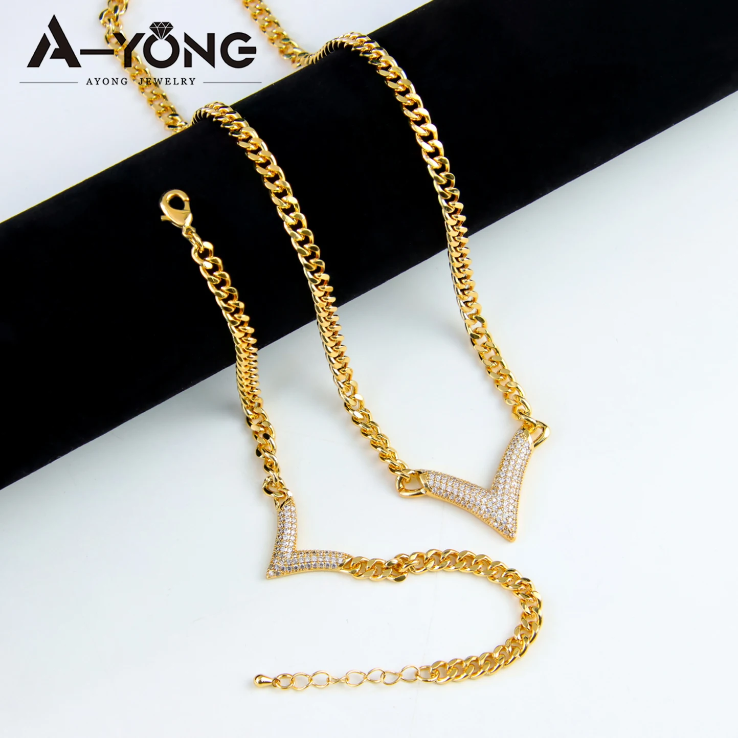 Luxus Dubai Vergoldet Halskette Set 21k Gold Farbe Italienische Volle 5A Zirkon Choker Anhänger Saudi Frauen Chic Hochzeit schmuck – Detail 5