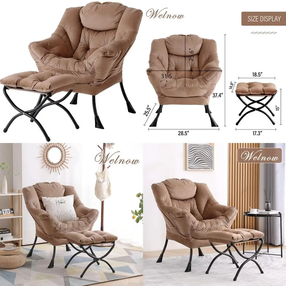 كرسي Welnow Lazy مع مسند، كرسي صالة حديث مع مساند للذراعين وجيب جانبي، طقم كراسي أريكة ترفيهية، شاي القراءة
