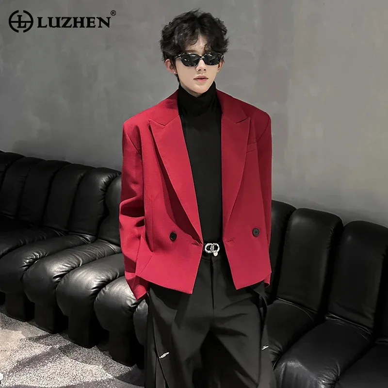 

LUZHEN модный оригинальный двубортный однотонный короткий пиджак мужской 2200 новый корейский красивый повседневный мужской пиджак JY4522
