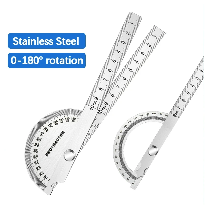 Rotary Measuring Ruler Stainless Steel Woodworking Tools 180 Degree Angle Gauge Finder Metal Angle Ruler Goniometer Protractor