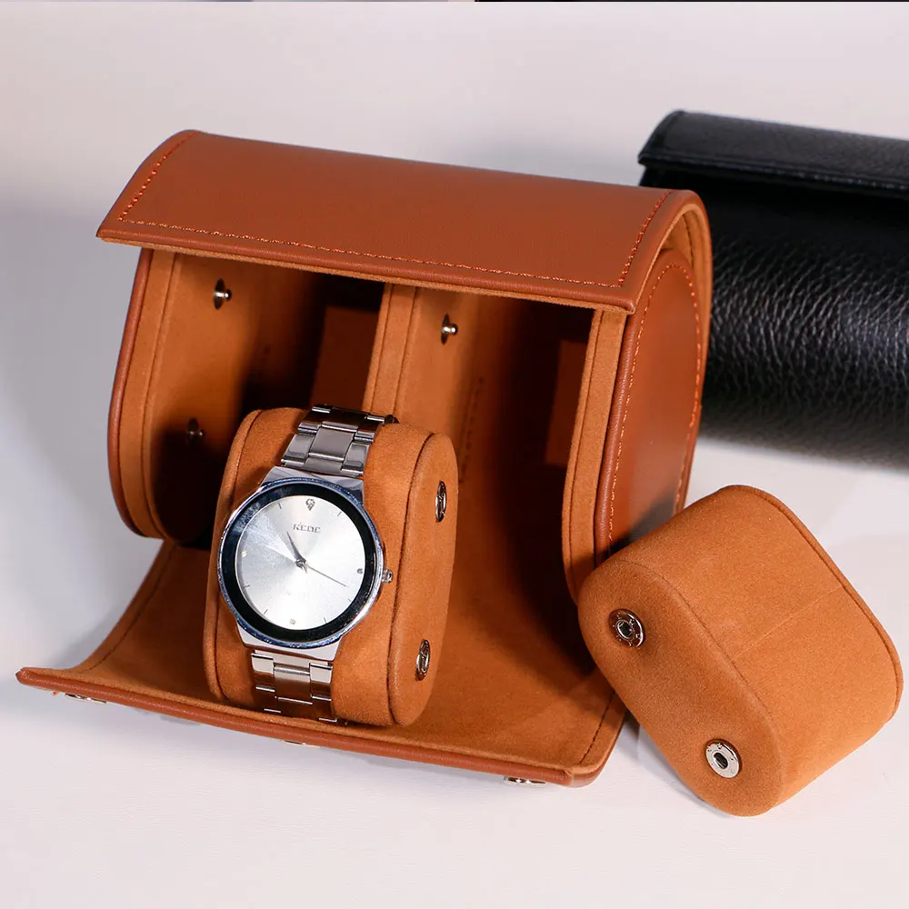 

Дорожный чехол на заказ для рулона хранения часов, портативный кожаный чехол для часов со съемной подушкой для часов в стиле кнопки