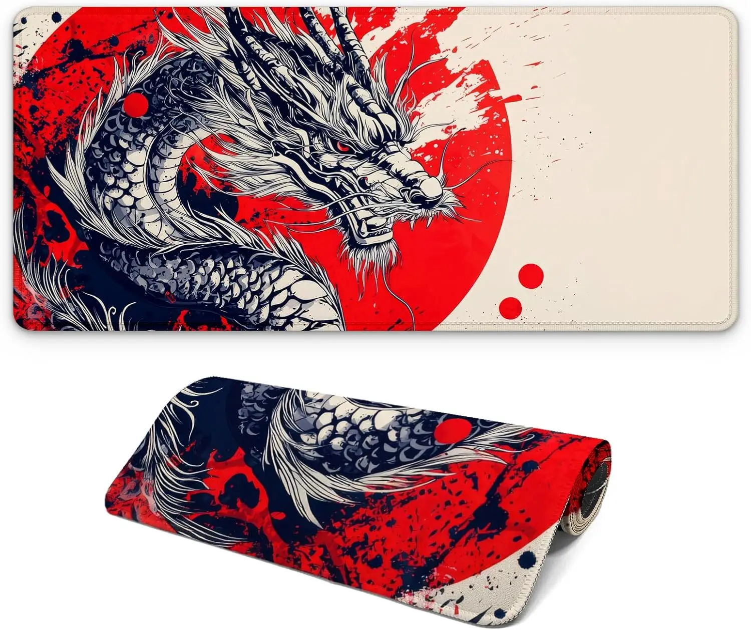 

Japanese Dragon Gaming Mouse Pad with Non-Slip Rubber Base, Large Anime Mousepad with Stitched Edges, Long Keyboard Desk Mat
