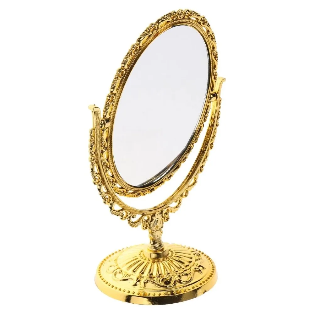 Vintage European Desktop Makeup Mirror High Definition Clear Reflection Oval Makeup Mirror 360 Degree Rotating Stable Base