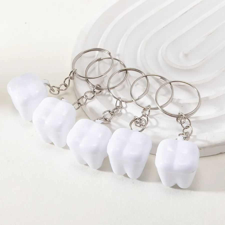 5pcs Tooth Shape Milk Teeth Box Plastic Keychain Kids Teeth Storage Case Organizer Baby Child's Tooth Souvenir Save Container