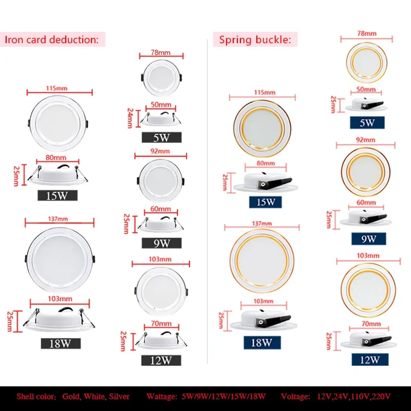 4Pcs LED Downlight AC 110V 220V Decke Licht DC 12V 24V Einbau Led Unten Licht runde Panel Licht Scheinwerfer Innen Beleuchtung