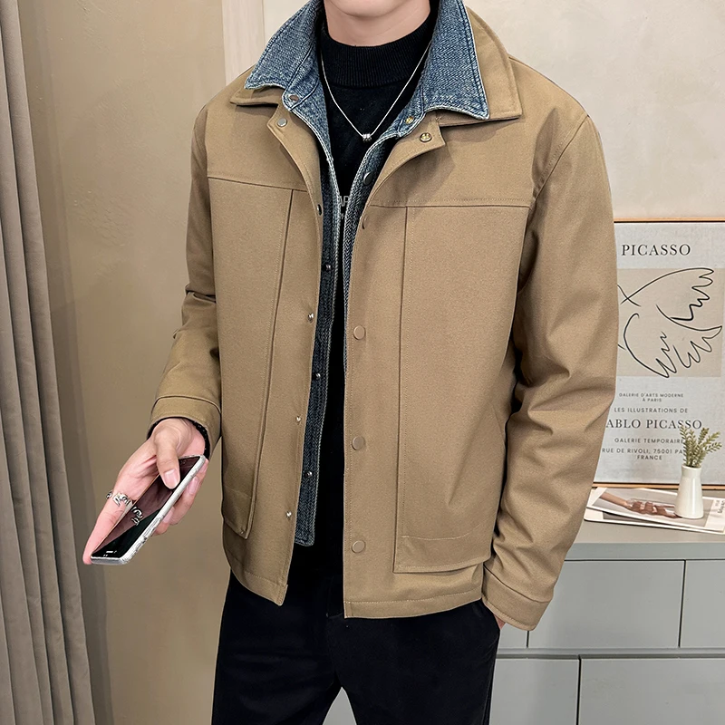 

Two Pairs of Denim Lapel Patchwork Duck Down Jackets and Fashionable Cotton-padded Clothes for Teenagers During Winter Vacation