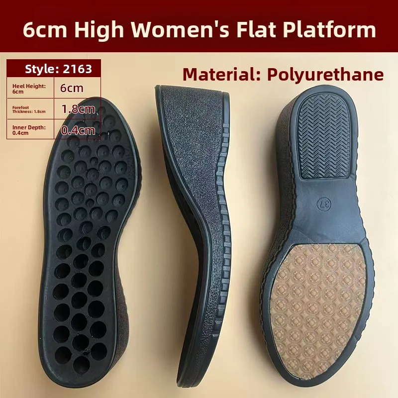 Ladies Casual PU Leather 6cm Flat Heel Shoes Repair And Replacement Sole Small round Toe Shoes Accessories