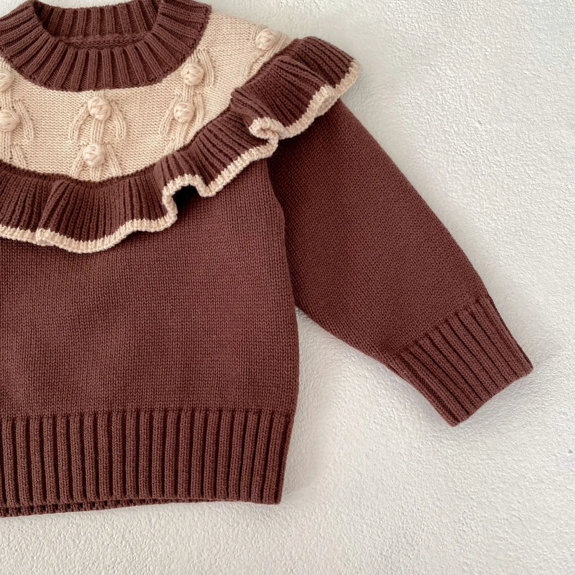 Instagram Spring and Autumn New Sweater Pullover Trendy 0-3-year-old Girl Handmade Ball Hook Flower Pullover Knitted Top Sweater