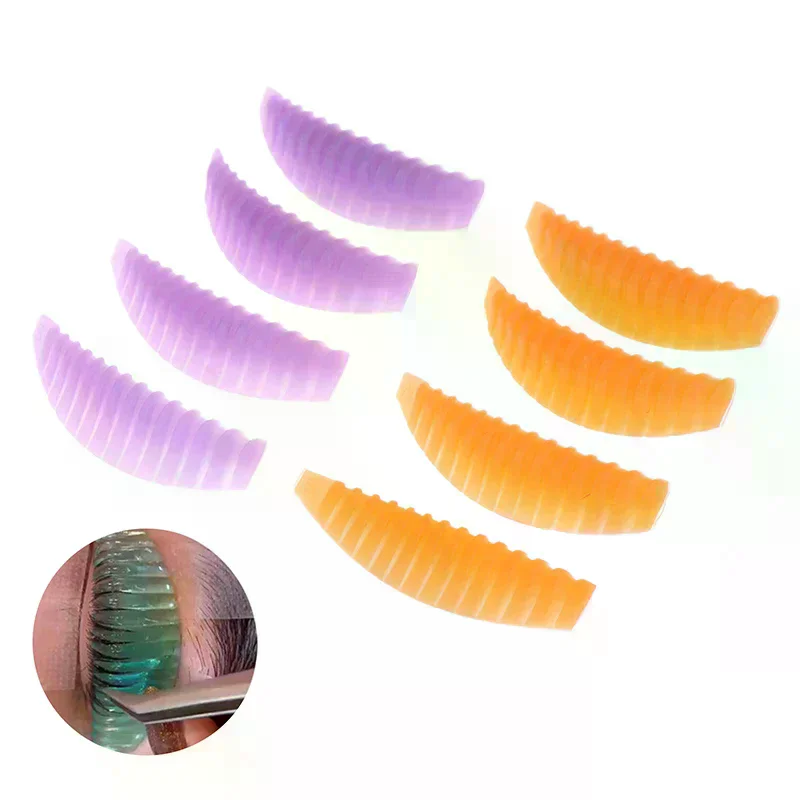 Coussin de levage de cils réutilisable, 4 paires, tampon de stratification en Silicone, tiges de permanente à rayures verticales, Extension de cils 3D, outil de maquillage