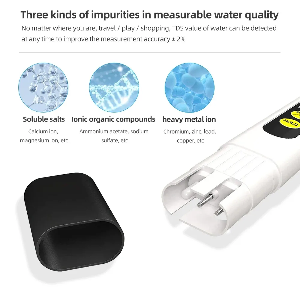 TDS Meter Digital Water Quality Tester Automatic Correction Portable Cute 0~990ppm Measurement Range for Aquariums