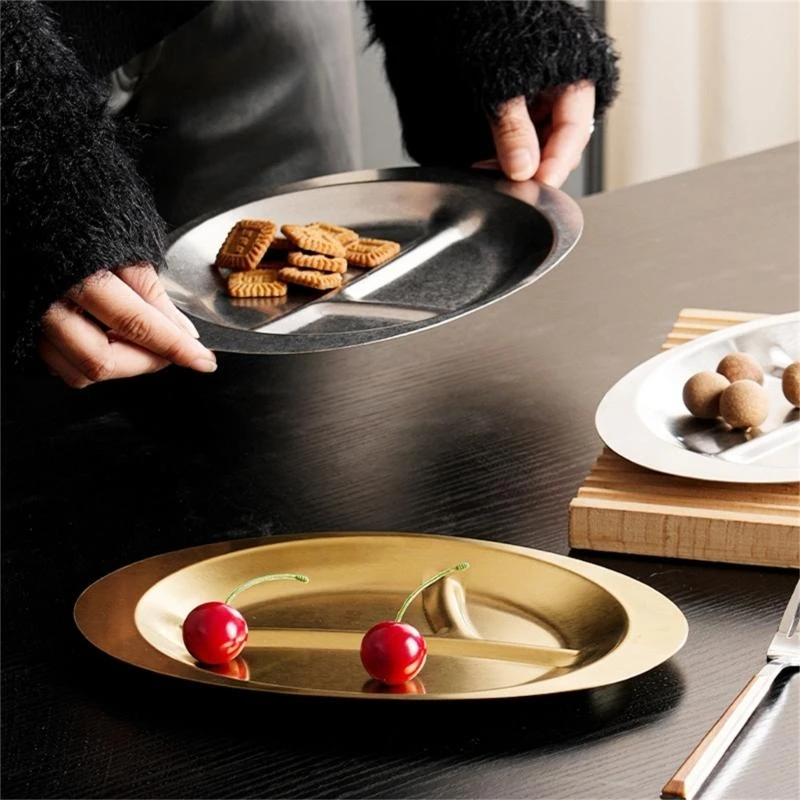 Stainless Steels Dessert Appetizer Plate Portion Control Plates Stackable Breakfast Kitchen Tableware for Adults Kids KXRE