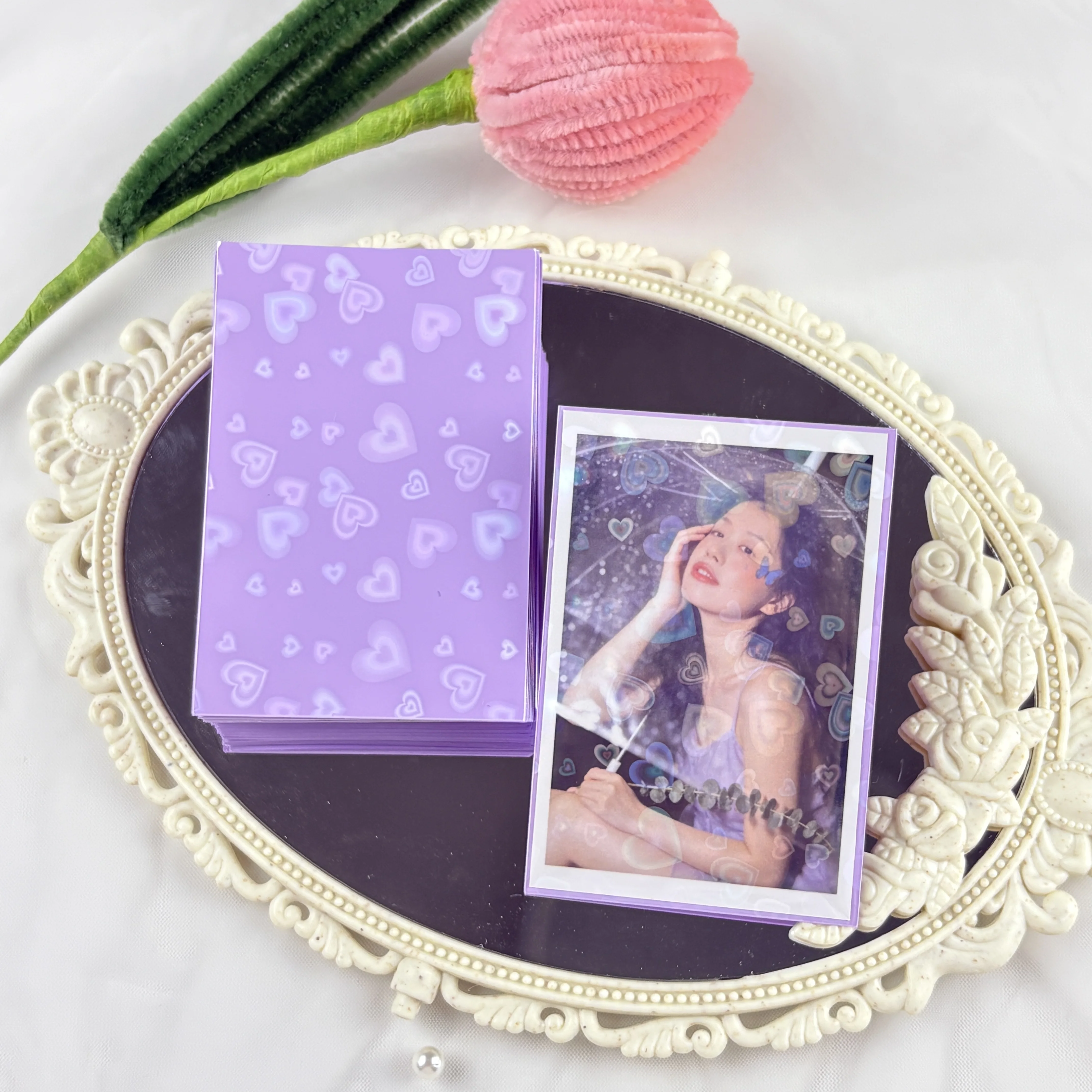 50Pcs/Pack Kpop Card Sleeves Card Holder Heart Bling Photocard Holder Photo Card Films Cards Protector Photo Cards Protective
