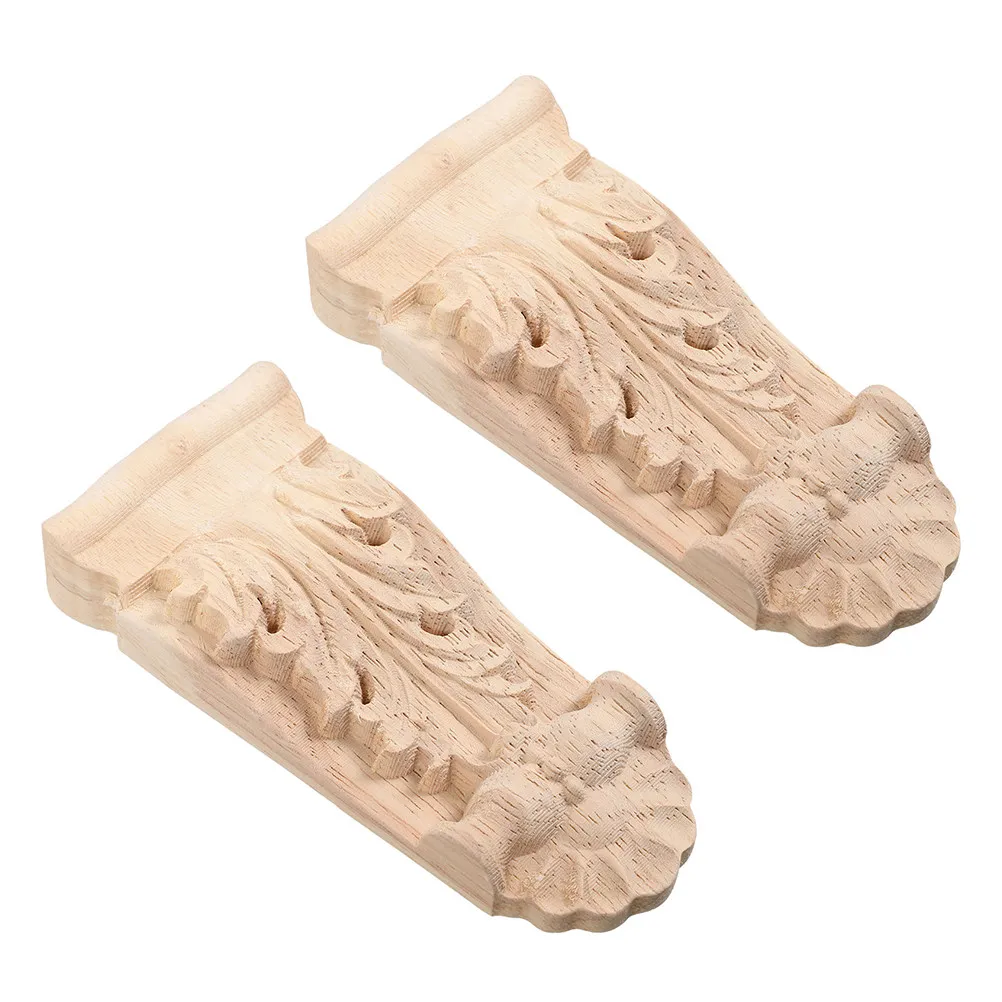 2Pcs Carved Wood Corbels Ornate Roman Column Design Wooden Corner Embellishments for Cabinets Shelves Doors Decorative Molding